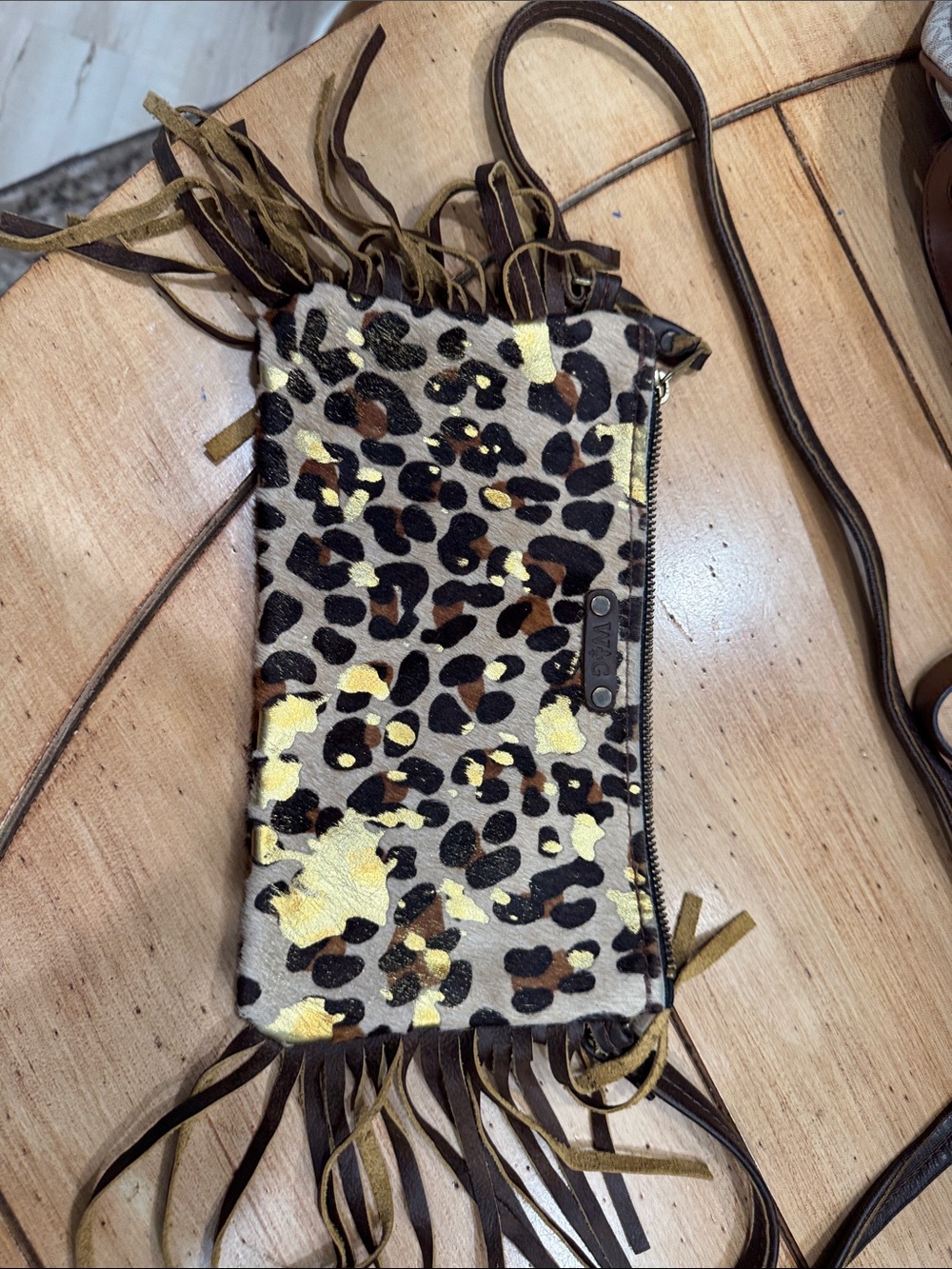Leopard Print Fringe Crossbody Bag - Brown & Yellow